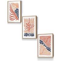 ARTZE Framed Blue & Pink Boho Abstract Floral Framed Wall Art - Small in Light Oak | Size: W33 cm x H45 cm x D20mm