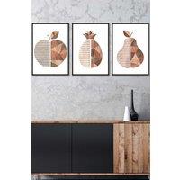ARTZE Framed Geometric Wood Grain Effect Fruit Framed Wall Art - Medium in Black | Size: W45 cm x H62 cm x D20mm