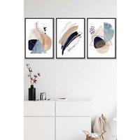 ARTZE Framed Abstract Blue Beige Watercolour Shapes Framed Wall Art - Medium in Black | Size: W45 cm x H62 cm x D20mm