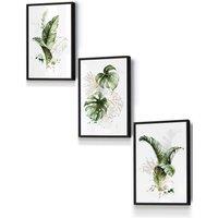 ARTZE Framed Green & Gold Botanical Leaves Framed Wall Art - Small in Black | Size: W33 cm x H45 cm x D20mm