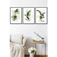 ARTZE Framed Green & Gold Botanical Leaves Framed Wall Art - Medium in Black | Size: W45 cm x H62 cm x D20mm