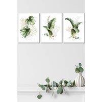 ARTZE Framed Green & Gold Botanical Leaves Framed Wall Art - Medium in White | Size: W45 cm x H62 cm x D20mm