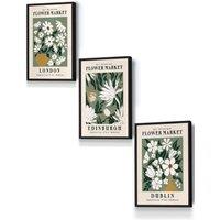 ARTZE Framed Green Flower Market London Edinburgh Dublin Framed Wall Art - Small in Black | Size: W33 cm x H45 cm x D20mm