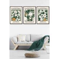 ARTZE Framed Green Flower Market London Edinburgh Dublin Framed Wall Art - Large in Black | Size: W53 cm x H73 cm x D20mm