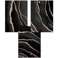 ARTZE Set of 3 Abstract Black Grey Gold Strokes Art Posters | Size: W50 cm x H70 cm