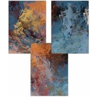 ARTZE Set of 3 Abstract Orange Blue Cerulean Dream Art Posters in Burnt Orange | Size: W59 cm x H84 cm