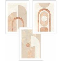 ARTZE Set of 3 Mid Century Beige & Terracotta Arches Art Posters | Size: W59 cm x H84 cm
