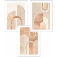 ARTZE Set of 3 Mid Century Terracotta & Beige Arches Art Posters | Size: W50 cm x H70 cm