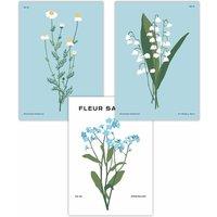 ARTZE Set of 3 Vintage Graphical Blue Spring Wild Flower Market Art Posters in Bright Blue | Size: W50 cm x H70 cm