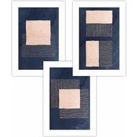 ARTZE Set of 3 Navy Blue & Blush Pink Abstract Geometric Art Posters | Size: W50 cm x H70 cm