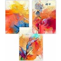 ARTZE Set of 3 Abstract Colourful Orange Pink Red Mixed Media Fractal Art Posters | Size: W50 cm x H70 cm
