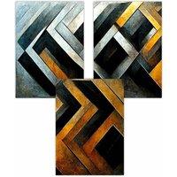 ARTZE Set of 3 Abstract Metallic Distressed Mosaic Art Posters | Size: W59 cm x H84 cm