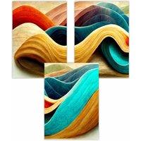 ARTZE Set of 3 Abstract Yellow Blue Cerulean Waves Art Posters | Size: W50 cm x H70 cm