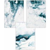 ARTZE Set of 3 Teal Blue Abstract Ocean Waves Art Posters | Size: W50 cm x H70 cm