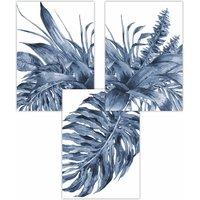ARTZE Set of 3 Tropical Leaves Navy Blue Abstract Art Posters | Size: W50 cm x H70 cm