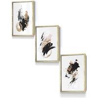 ARTZE Set of 3 Gold Framed Abstract Black Ivory & Gold Oil Strokes Wall Art | Size: W33 cm x H45 cm x D20mm