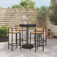 Berkfield Home 5 Piece Garden Bar Set Black Poly Rattan&Solid Wood Acacia