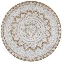 Berkfield Home Area Rug Braided Jute Printed 120 cm Round in Beige | Size: 100 cm diameter