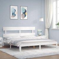Berkfield Home Bed Frame with Headboard White Super King Size Solid Wood