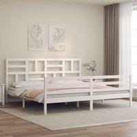 Berkfield Home Bed Frame with Headboard White 200x200 cm Solid Wood