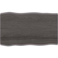 Berkfield Home Table Top Dark Grey 100x60x2 cm Treated Solid Wood Oak Live Edge in Brown | Size: 100 x 60 x 2 cm