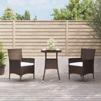 Berkfield Home 3 Piece Garden Bistro Set with Cushions Brown Poly Rattan