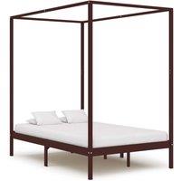 Berkfield Home Canopy Bed Frame Dark Brown Solid Pine Wood 120x200 cm | Size: Small Double