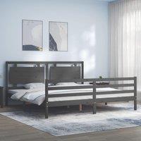 Berkfield Home Bed Frame with Headboard Grey 200x200 cm Solid Wood