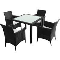 Berkfield Home 5 Piece Outdoor Dining Set with Cushions Poly Rattan Black