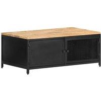 Berkfield Home Coffee Table 90x50x37 cm Solid Rough Mango Wood in Black | Size: 90 x 50 x 37 cm