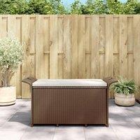 Berkfield Home Garden Bench with Cushion Brown 116x46x57 cm Poly Rattan | Size: 116 x 46 x 57 cm