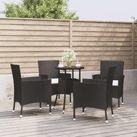 Berkfield Home 5 Piece Garden Bistro Set with Cushions Black Poly Rattan