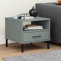 Berkfield Home Bedside Table with Metal Legs Grey Solid Wood Pine OSLO
