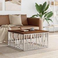 Berkfield Home Coffee Table Silver Stainless Steel & Solid Wood Reclaimed