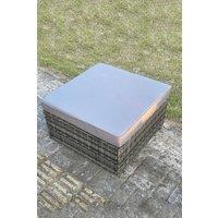 Fimous Rattan Footstool Thick Grey Cushion in Dark Grey
