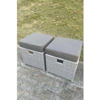 Fimous 2 Pcs PE Rattan Fully Assembled Small Footstool Light Grey