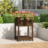 Berkfield Home Planter with Shelf Honey Brown 54x54x81 cm Solid Wood Pine | Size: 54 x 54 x 81 cm