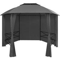 Berkfield Home Garden Marquee Pavilion Tent with Curtains Hexagonal 360x265 cm in Black