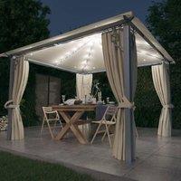 Berkfield Home Gazebo with Curtain&LED String Lights 3x3 m Cream Aluminium in Beige