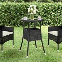 Berkfield Home Garden Table 60x75 cm Tempered Glass & Poly Rattan Black | Size: 60x75 cm