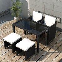 Berkfield Home 5 Piece Outdoor Dining Set with Cushions Poly Rattan Black
