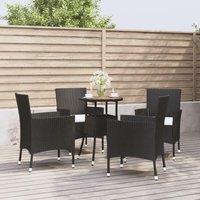 Berkfield Home 5 Piece Garden Bistro Set with Cushions Black Poly Rattan