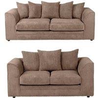 LUXURY LIFE Dylan Jumbo Cord Fabric Sofa Set in Light Brown