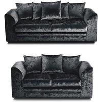 LUXURY LIFE Dylan Crushed Velvet Fabric Sofa Set in Black