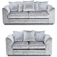 LUXURY LIFE Dylan Crushed Velvet Fabric Sofa Set in Silver