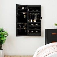 Berkfield Home Mirror Jewellery Cabinet with LED Lights Wall Mounted Black