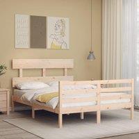 Berkfield Home Bed Frame with Headboard 120x200 cm Solid Wood in Brown | Size: Small Double
