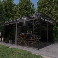 Berkfield Home Gazebo with Mosquito Net&LED String Lights 4x3x2.73m Anthracite in Black