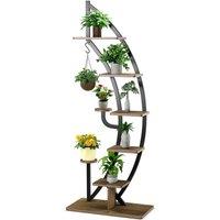 Costway 8-Tier Plant Stand Curved Half Moon Shape Ladder Flowers Shelf with Hook in Natural