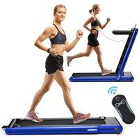 Costway Foldable Treadmill 2-in-1 Motorized Running Machine Walking Jogging Treadmill in Navy | Size: 80-100kg
